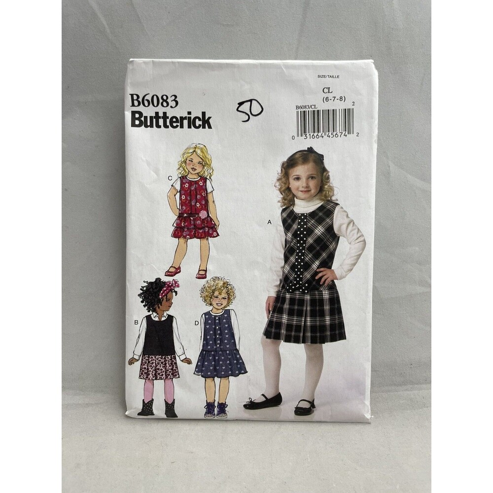Butterick Pattern B6083 Girls Drop Waist Pullover Jumpers Skirt Variations 6-8